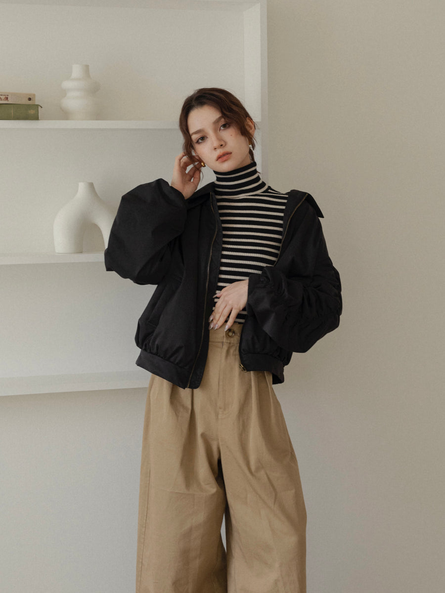 poodle fur gather sleeve blouson