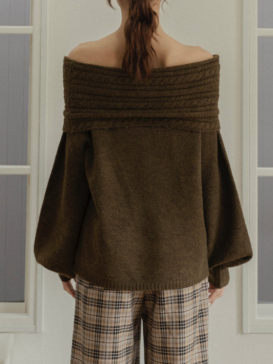 cable off shoulder knit