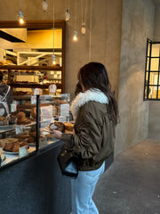 poodle fur gather sleeve blouson