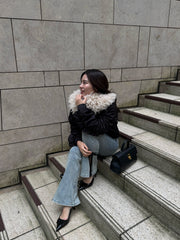 poodle fur gather sleeve blouson