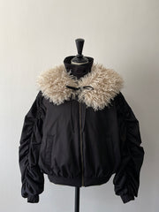 poodle fur gather sleeve blouson