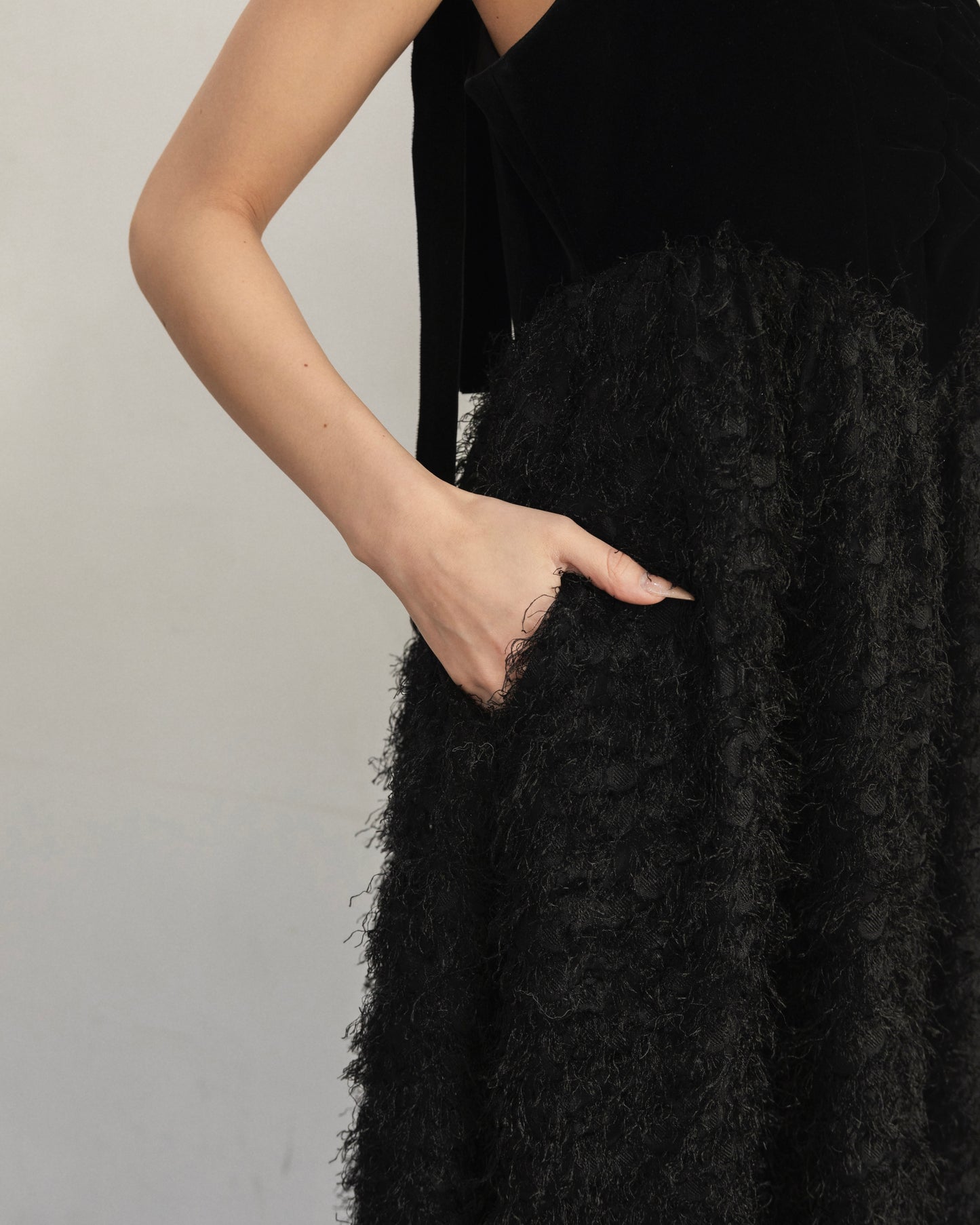 back ribbon fringe jacquard dress