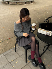 cable off shoulder knit