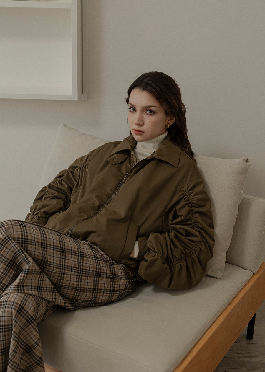 poodle fur gather sleeve blouson