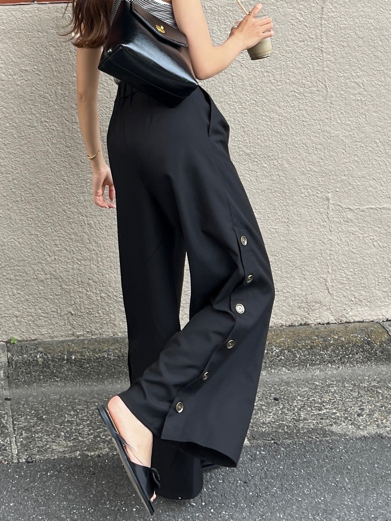 hem button wide pants