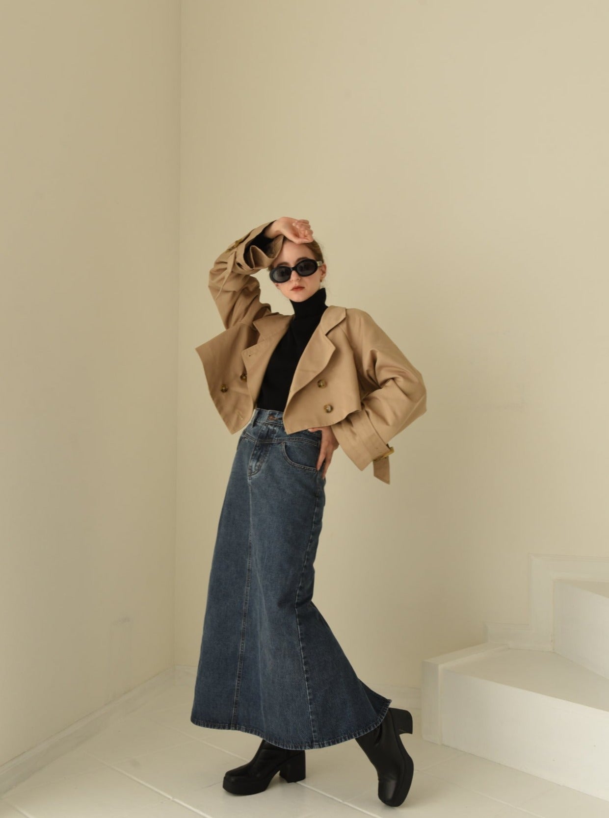 denim slit long Skirt