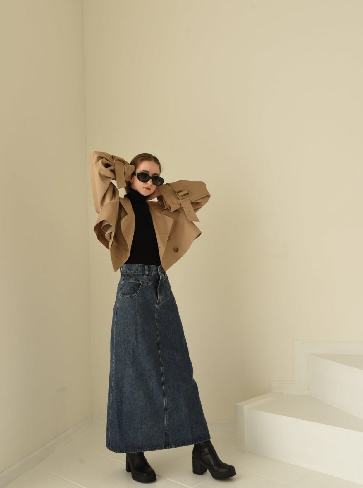 denim slit long Skirt