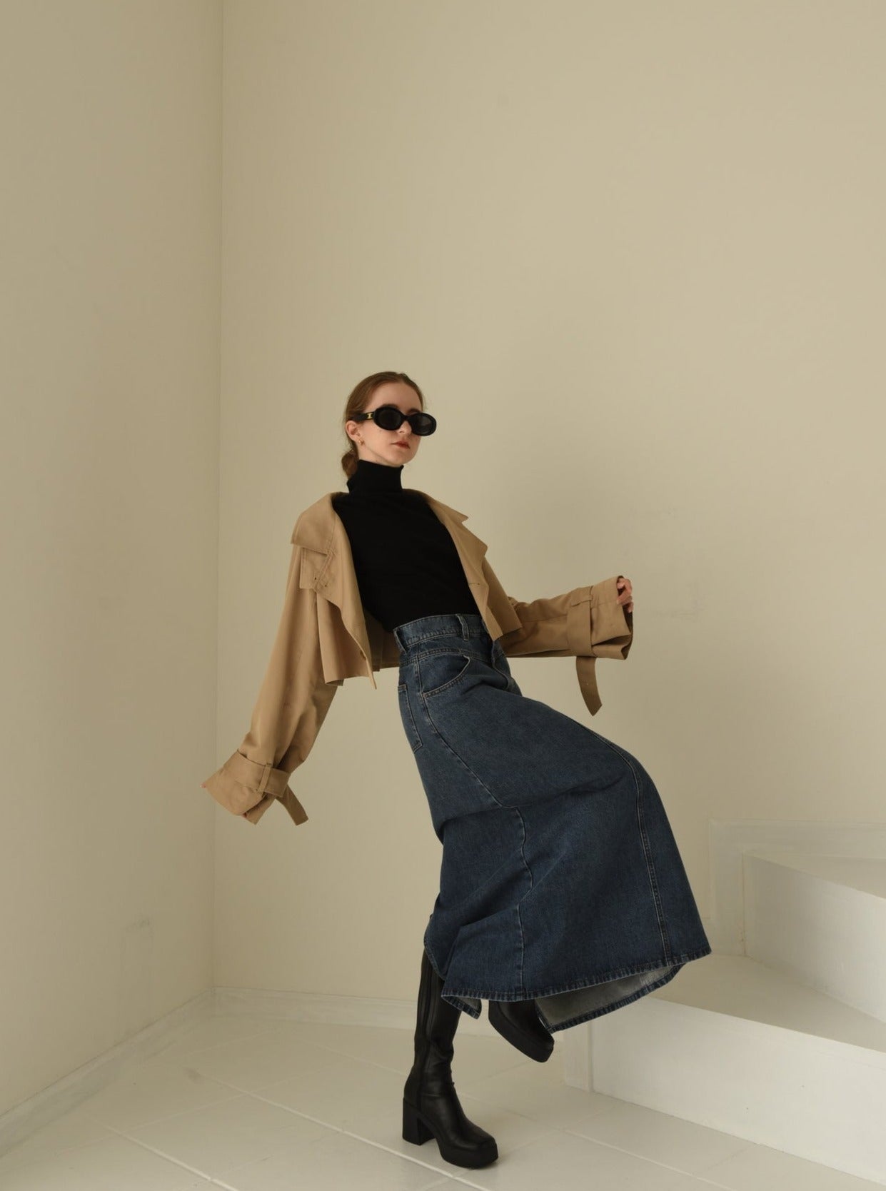 denim slit long Skirt