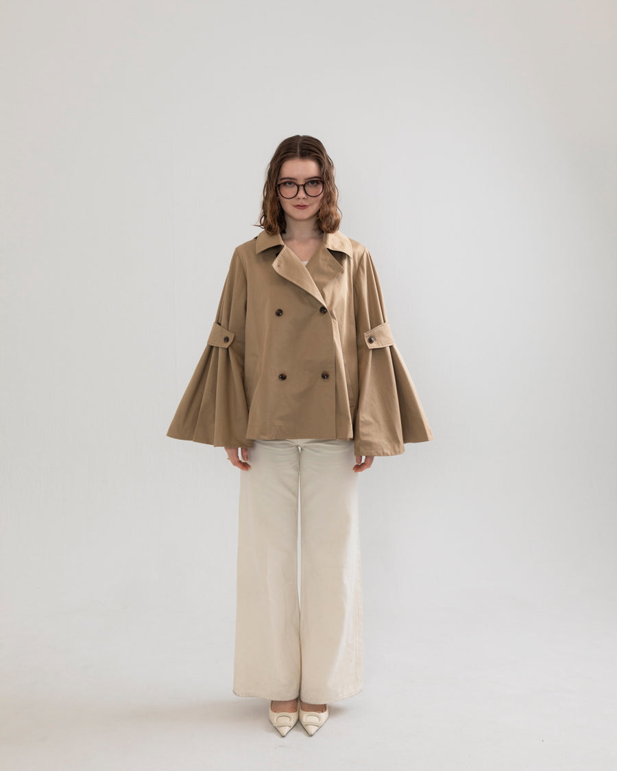 bell sleeve short trench coat