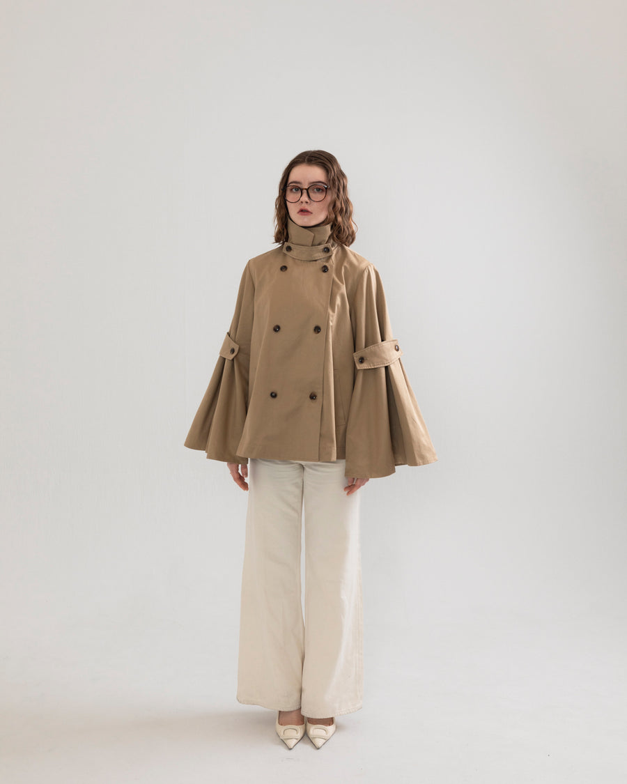 bell sleeve short trench coat