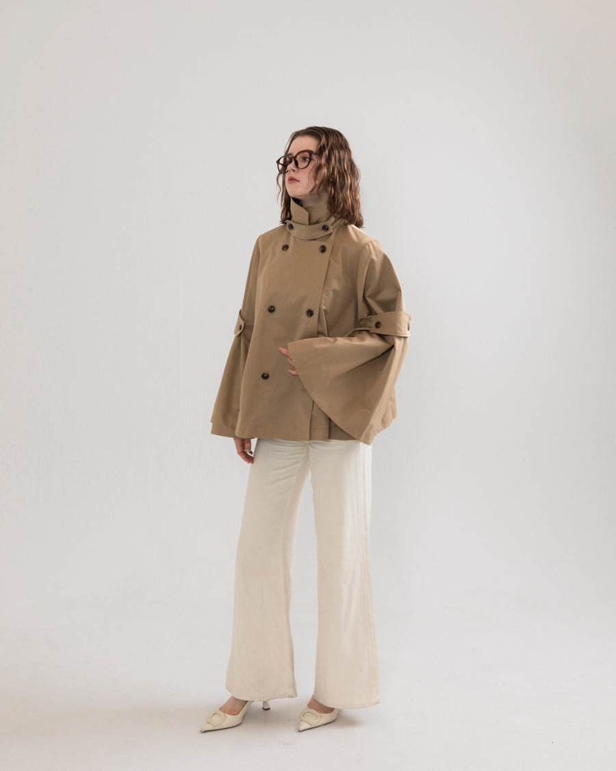 bell sleeve short trench coat