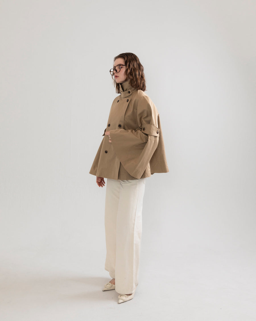 bell sleeve short trench coat