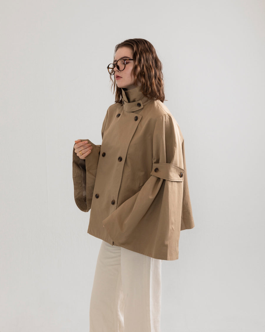 bell sleeve short trench coat