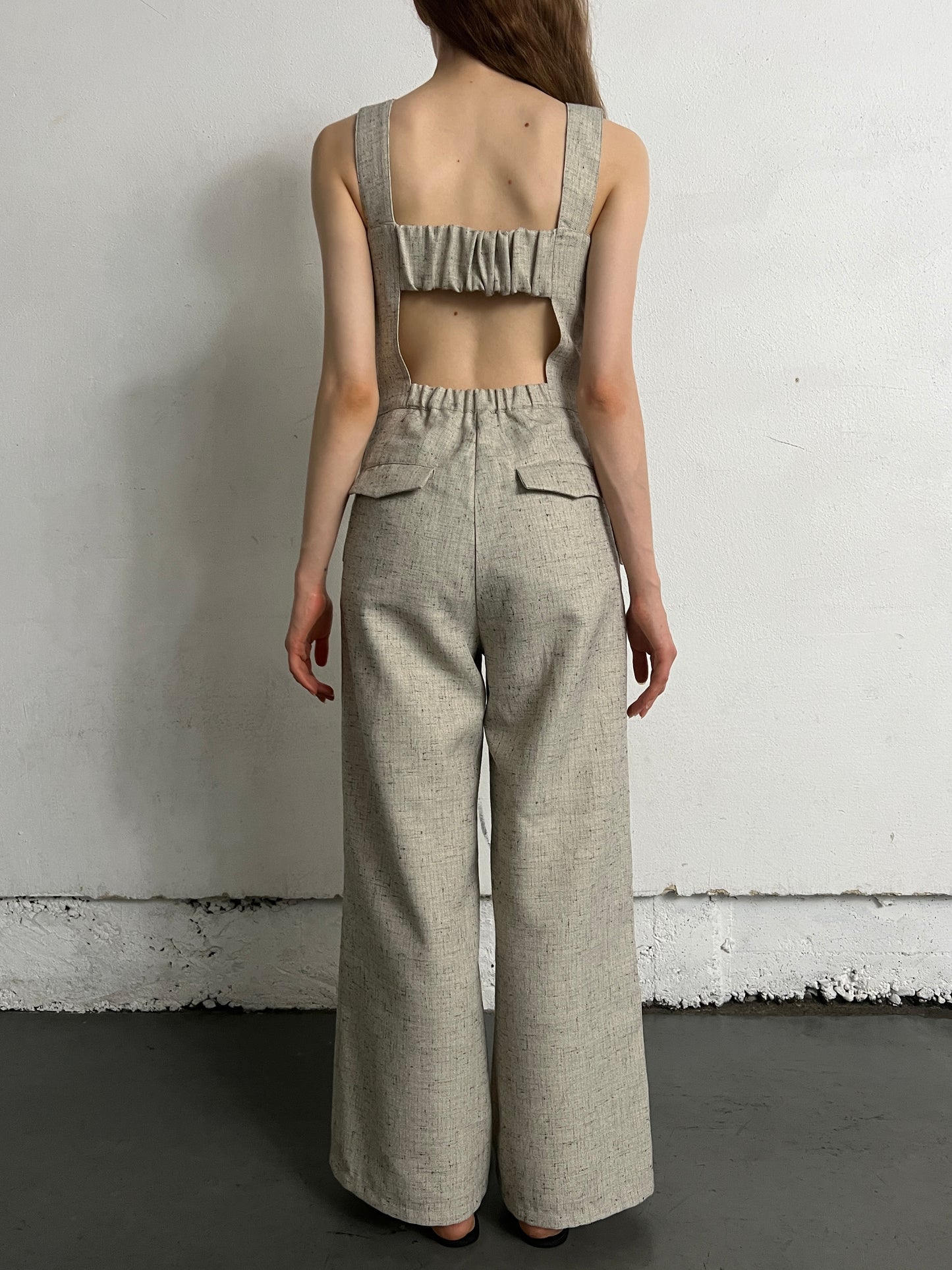 linen like back open rompers