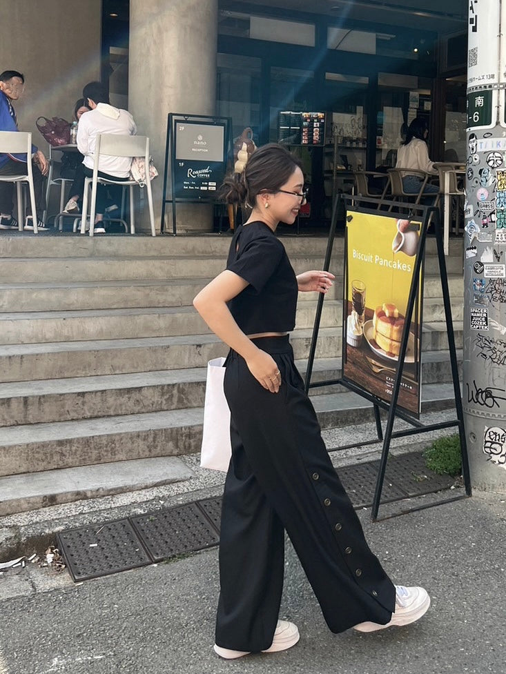 hem button wide pants