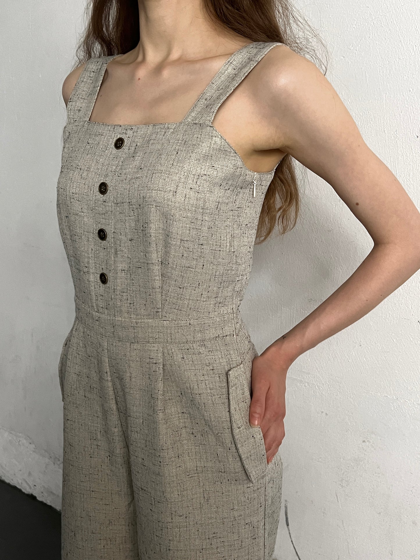 linen like back open rompers