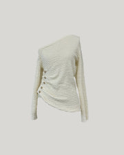 Asymmetrical gold button tops