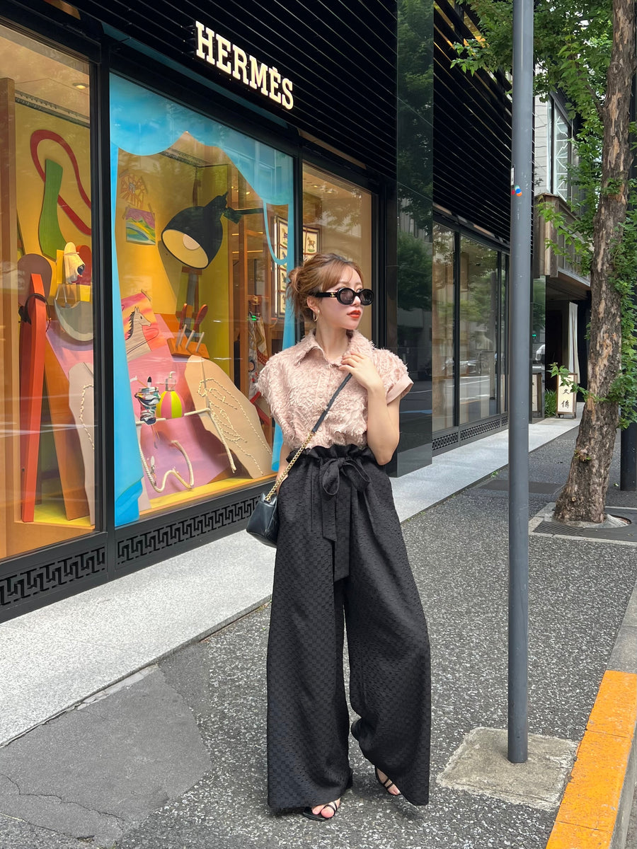 gather ribbon wide pants