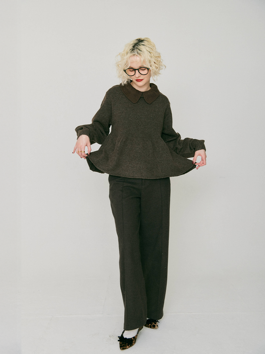 Peplum frill collar knit