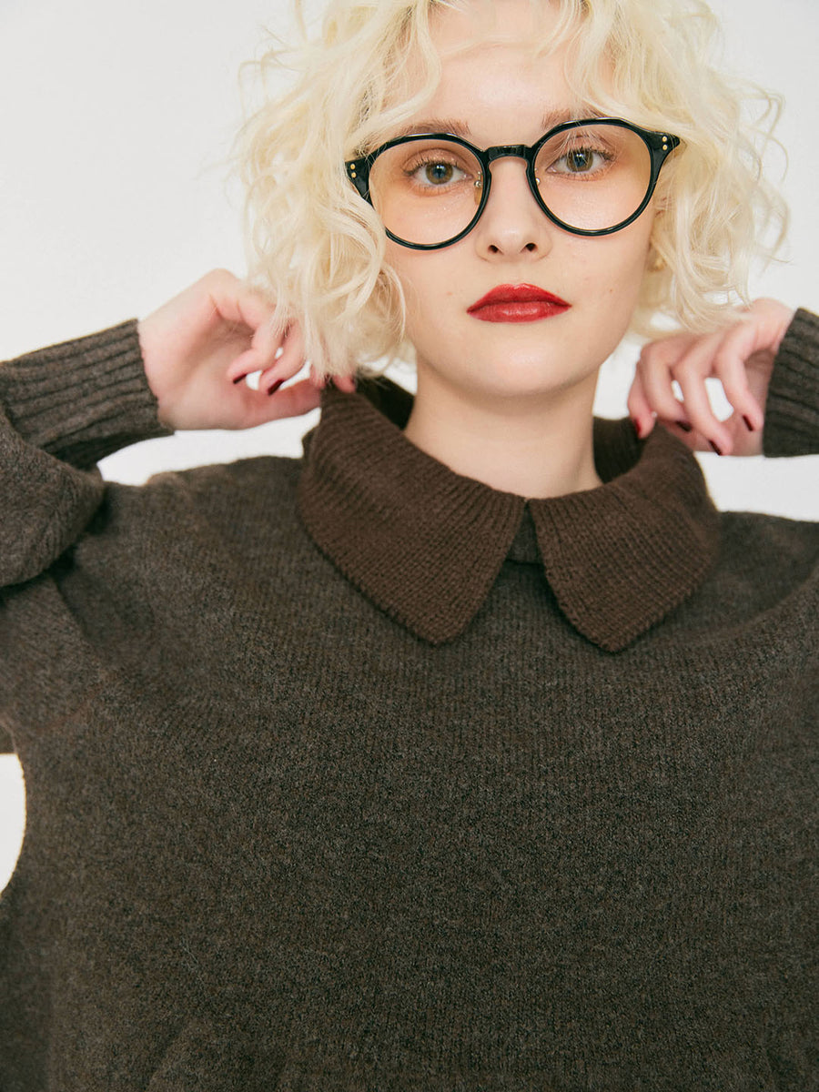 Peplum frill collar knit