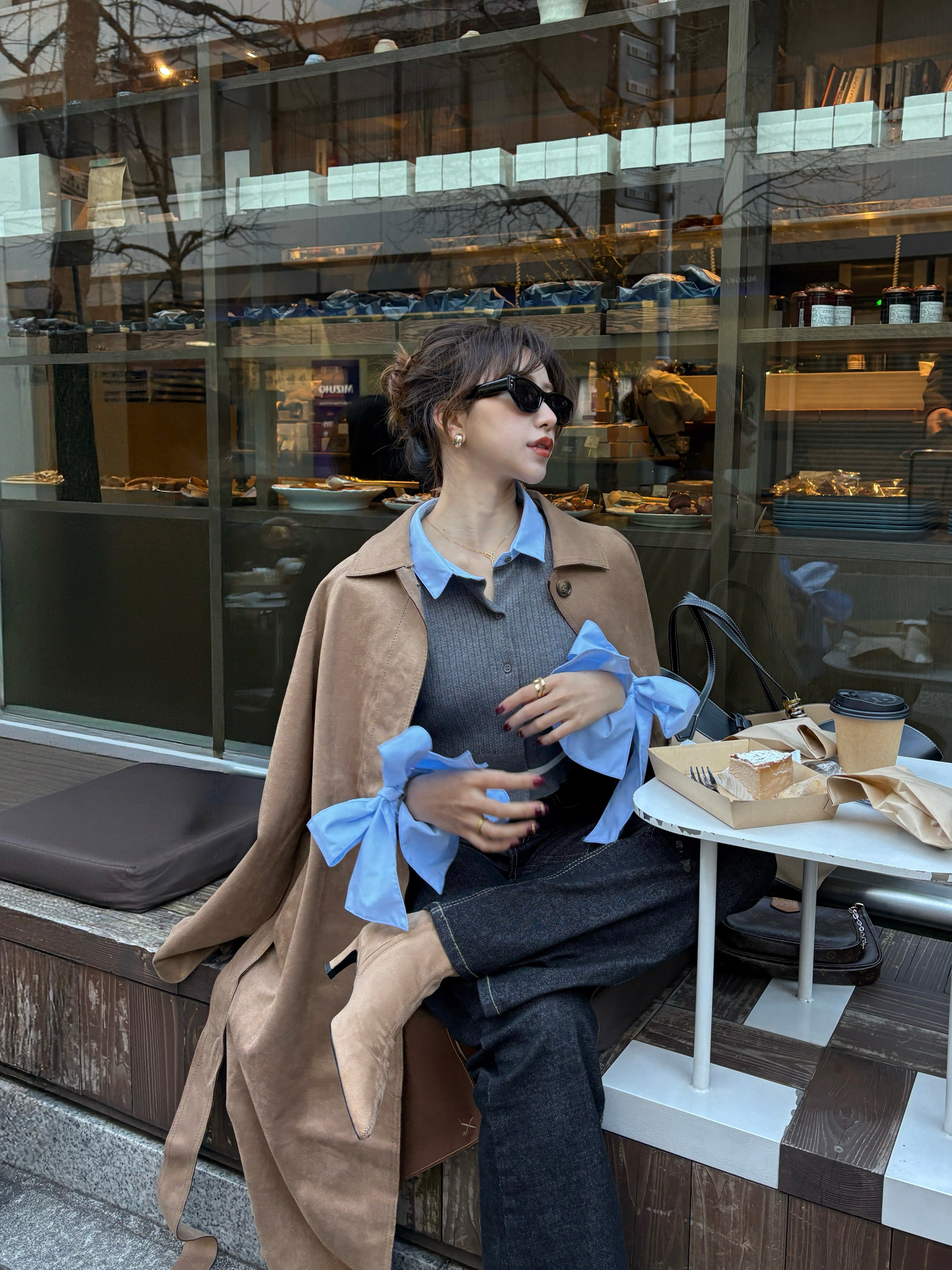 カーディガン RANCLIC Ribbon tie cropped cardigan GRAY Ribbon tie cropped cardigan – RANCLIC