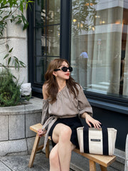 【SET】one shoulder long sleeve blouse