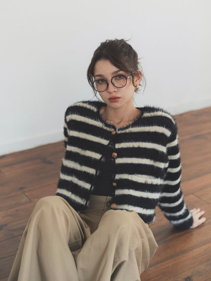 shaggy knit no collar jacket