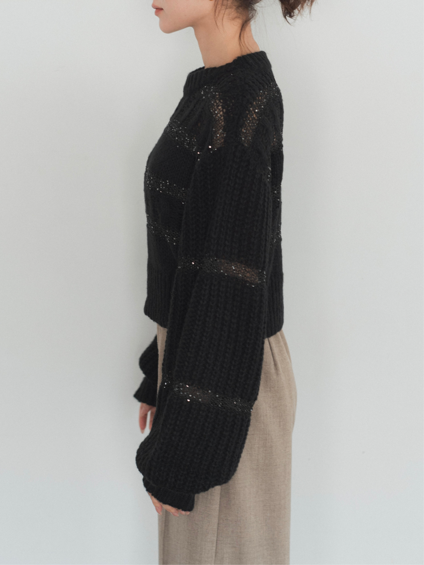 sequin border cable knit