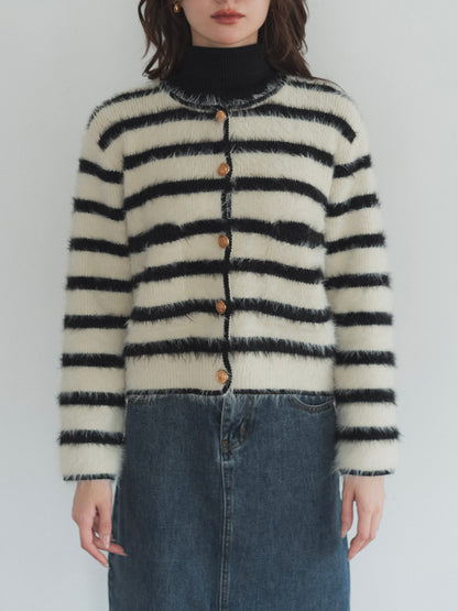 shaggy knit no collar jacket