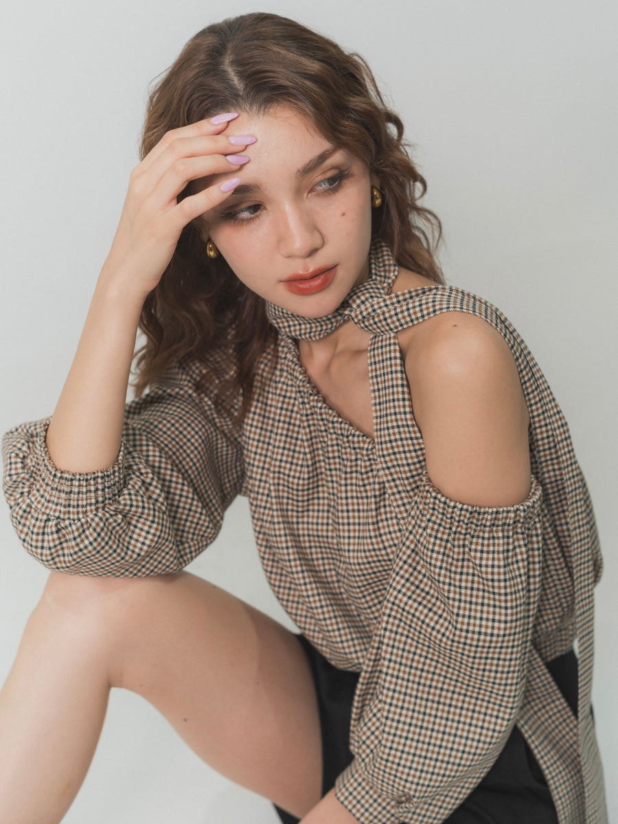 【SET】one shoulder long sleeve blouse