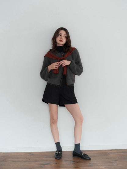 shaggy knit no collar jacket