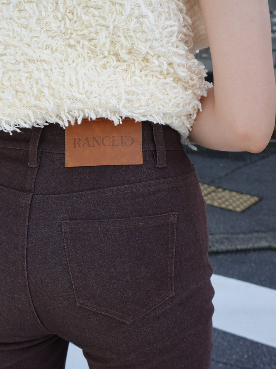 side slit denim ribbon pants
