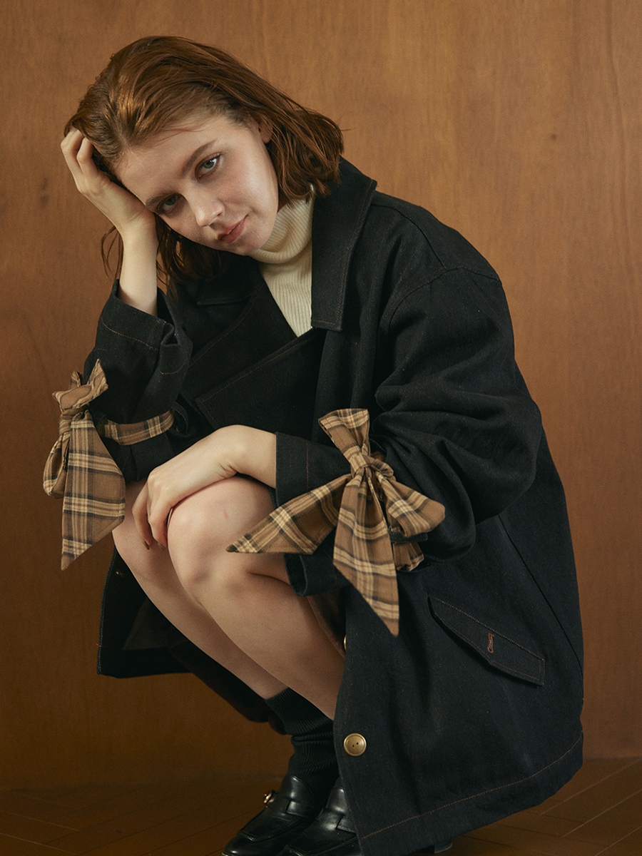 【10/8 OPEN】Check ribbon denim jacket
