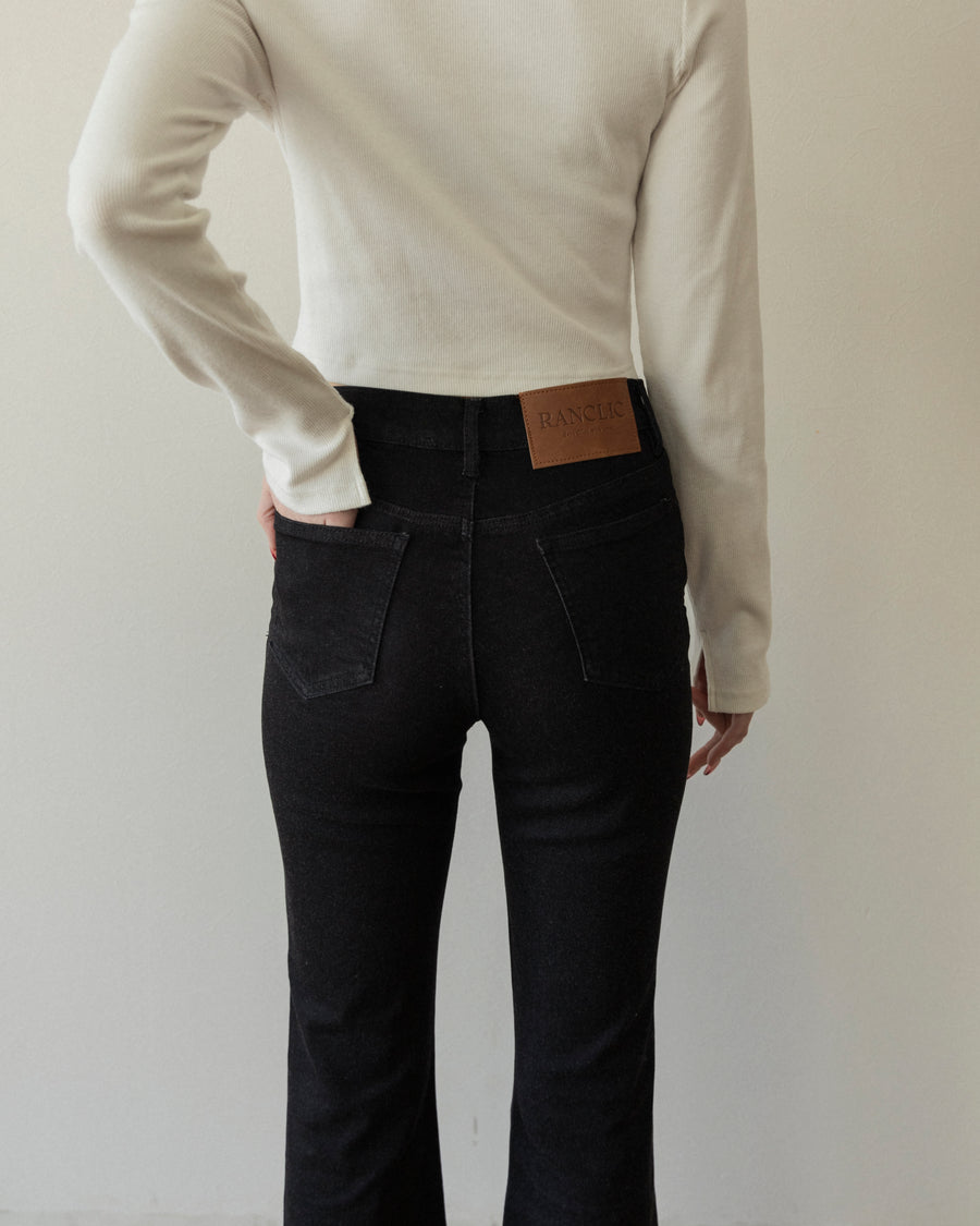 【BEST SELLER】side slit denim ribbon pants