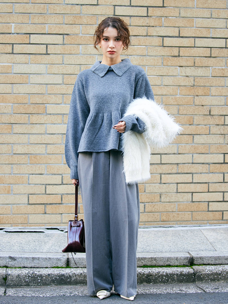 Peplum frill collar knit