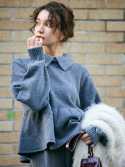 Peplum frill collar knit