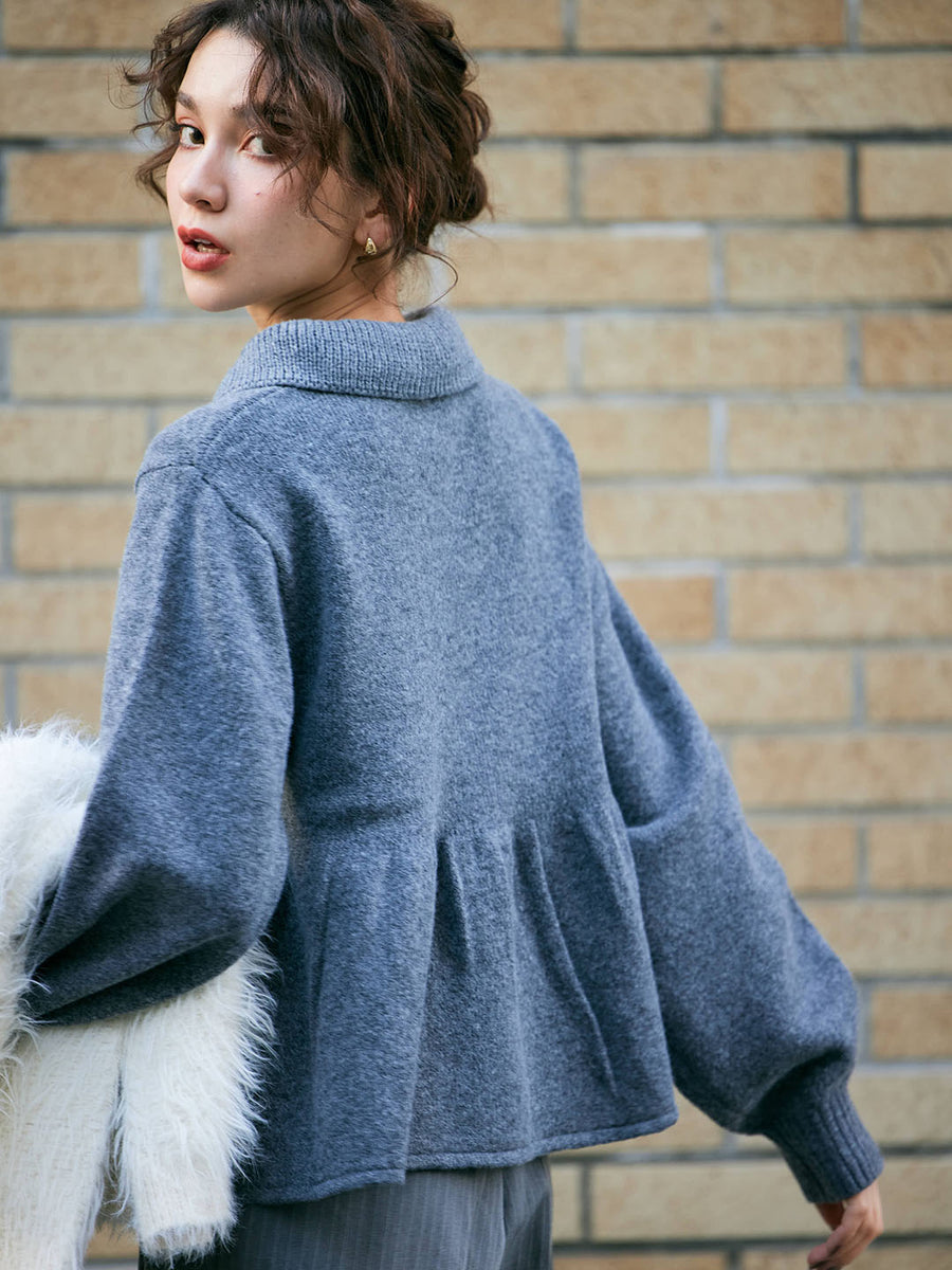 Peplum frill collar knit