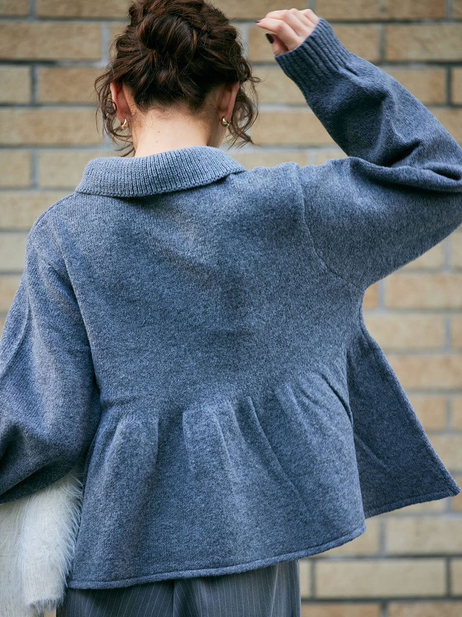 Peplum frill collar knit