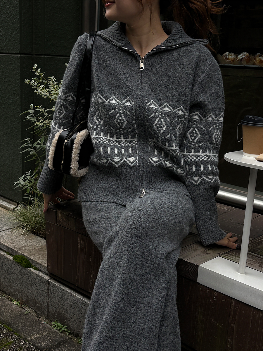 【11/5OPEN】Nordic zip knit set up