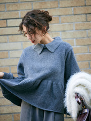 Peplum frill collar knit