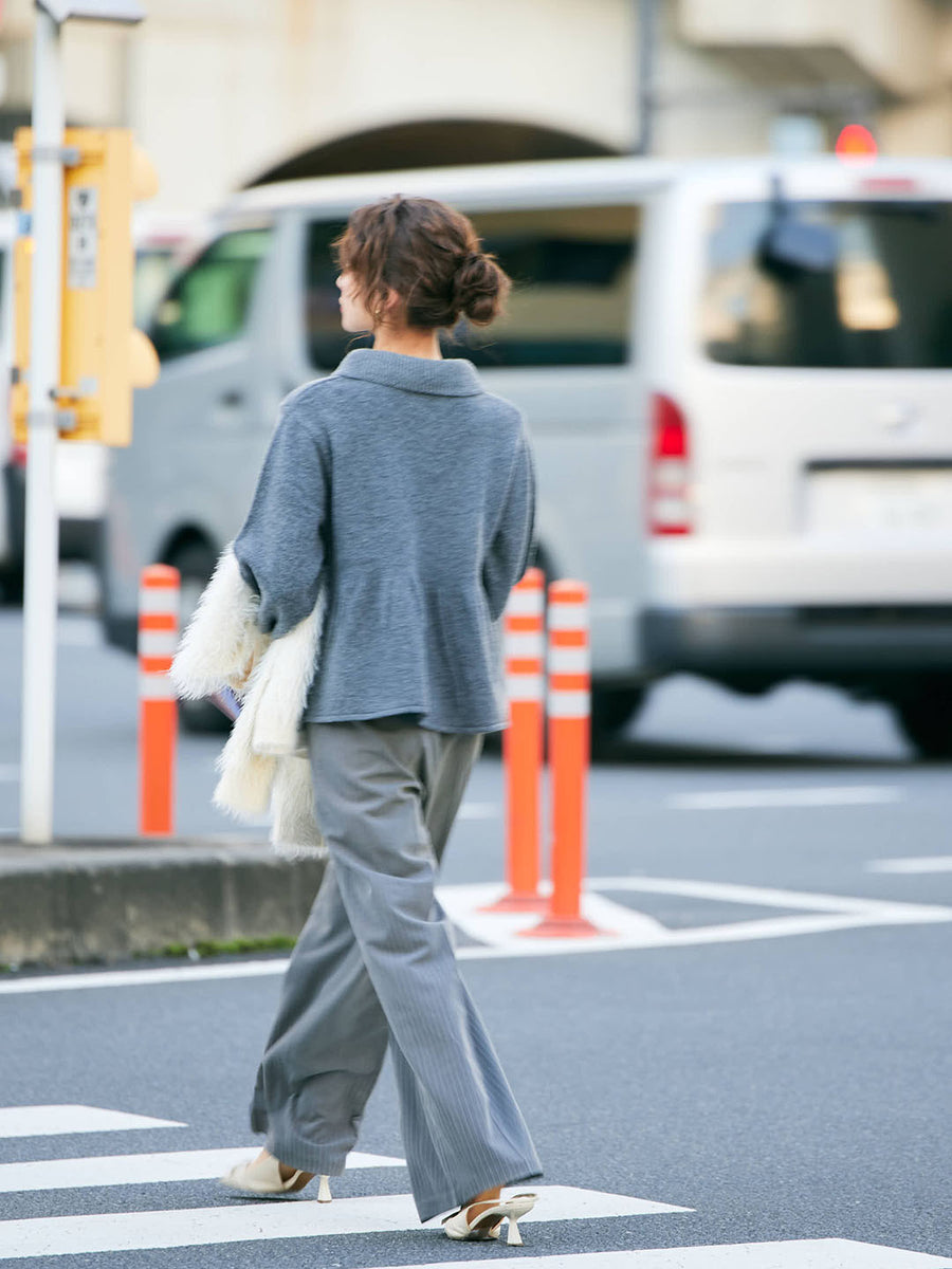 Peplum frill collar knit