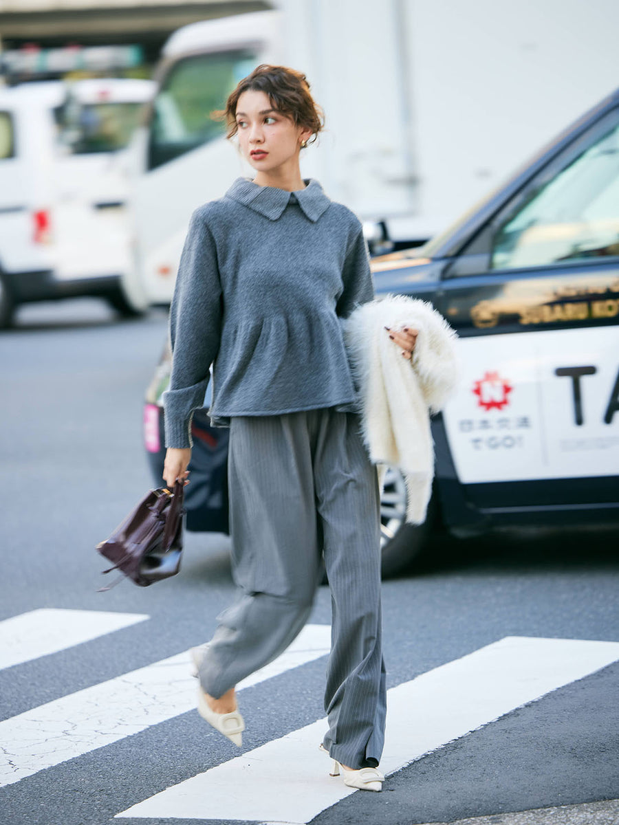 Peplum frill collar knit