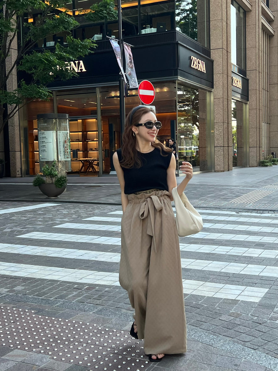 gather ribbon wide pants