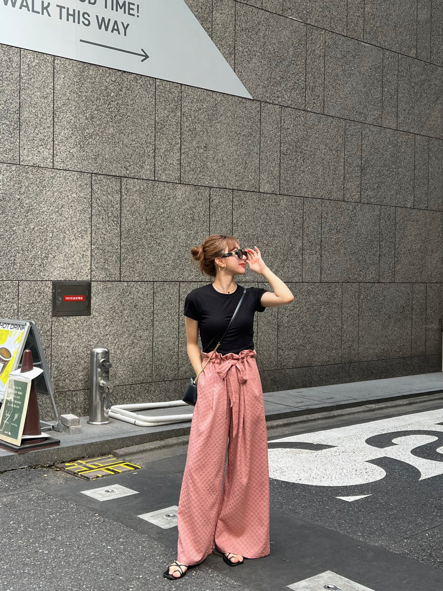 gather ribbon wide pants