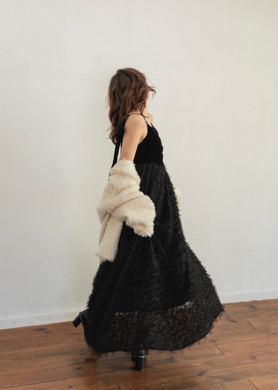 back ribbon fringe jacquard dress