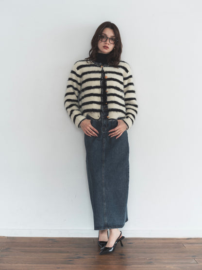 shaggy knit no collar jacket