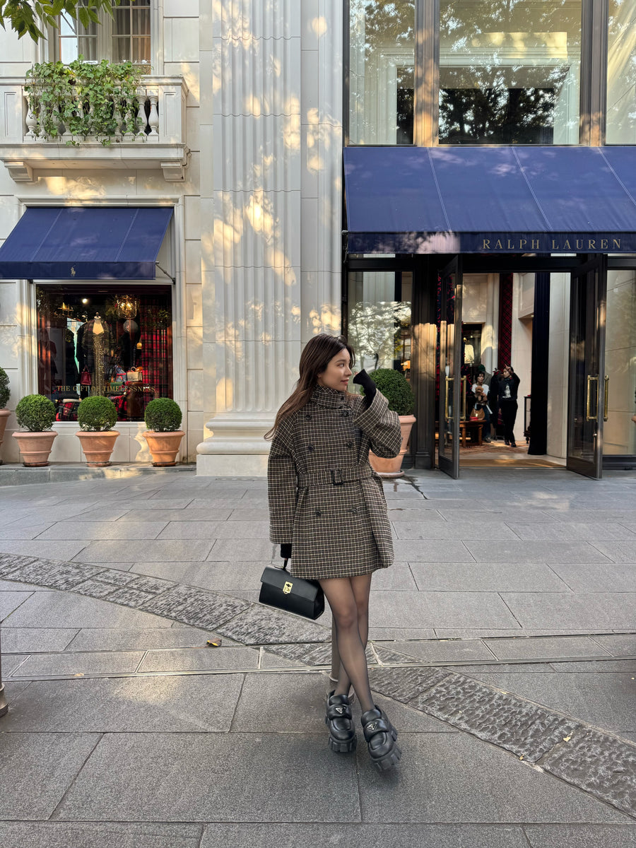 gun club check double short coat