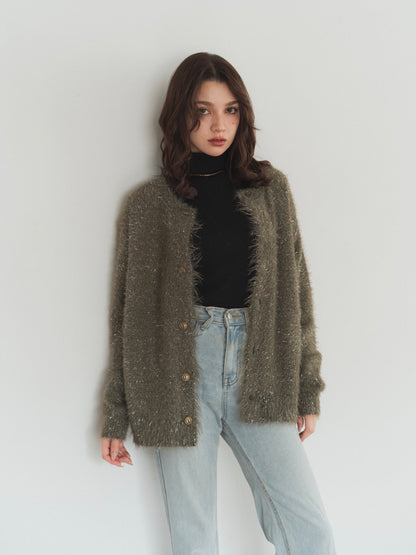 glitter shaggy over cardigan