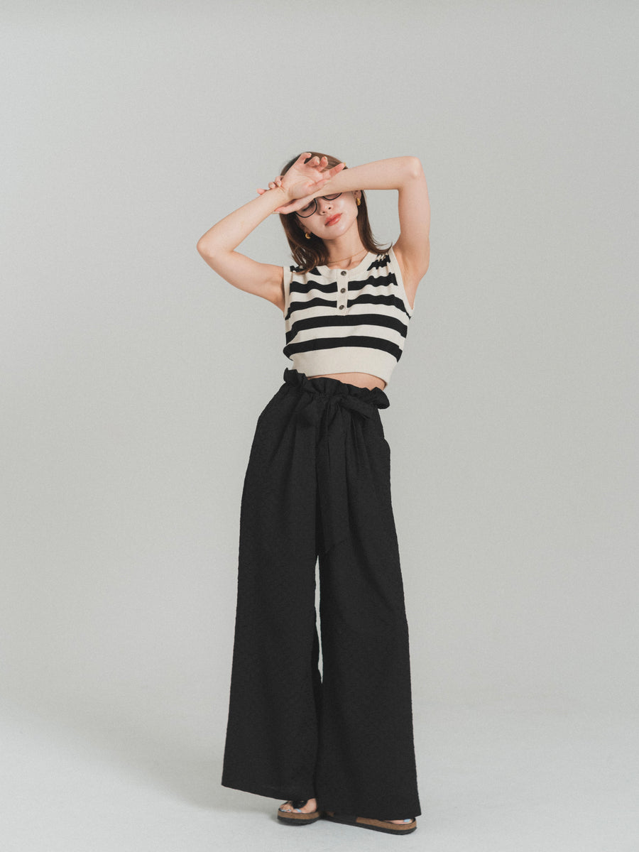 gather ribbon wide pants
