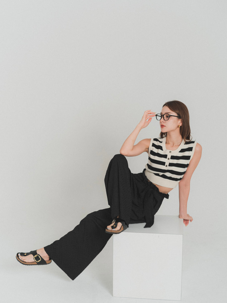 gather ribbon wide pants